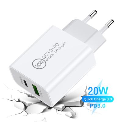 China Mobile Phone PD Charger 20W Quick Charge Dual USB 3.0 Charger For iPhone Samsung Xiaomi Mobile Phone Fast Charging QC 3.0 Cargador for sale