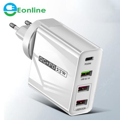 China EONLINE 53W Mobile Phone Charging 3.0 QC PD Quick Charger QC3.0 USB Type C Fast Charger For iPhone 12 X Xs 8 Xiaomi Phone PD Charger for sale