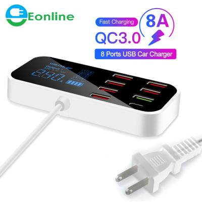 China Type C Charger 8 Ports 2.4A Digital Display Charging Station Travel Mobile Phone 40W USB Phone Charger QC3.0 Fast Portable Charger for sale