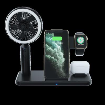 China New Protable Mini Rechargeable Fan Wireless Charger 4 in 1 High Efficiency Fast Wireless Charger with Fan Cargador inalambrico for sale