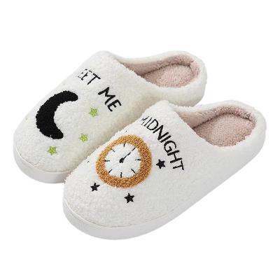 China Cushioning New Type Suitable Woman Shoes Moon and Clock Pattern Thermal Cotton Winter Ladies Slippers Flat Sandals for sale