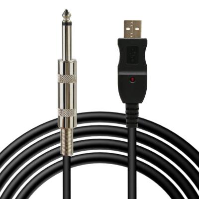 China PVC Guitar Cable Bass 10ft/3m USB to 6.3mm Lead Converter Recording Cord Jack Link Connection Instrument Cable USB2.0 for Computer for sale