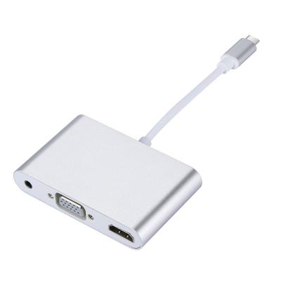 China ABS USB3.1 Type C to HDMI VGA 3.5mm Audio Hub 3 in 1 USB C Multiport Adapter Converter for sale