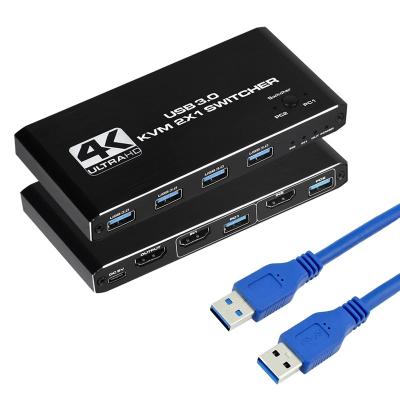 China Aluminum Alloy 2 Port USB KVM Switch HDMI Changer Support 2PC Computers 4 USB3.0 and 1 HDMI2.0b Port Output for sale