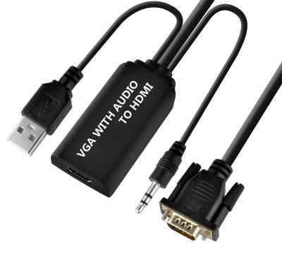 China ABS VGA to HDMI Video Adapter VGA2HDMI Audio Converter Cable with 3.5mm Audio for HDTV PC Projector for sale