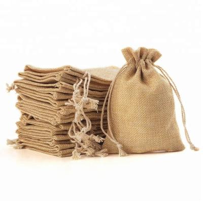 China Inch x Eco-Friendly / Folding 5.3 3.7 Inch Double Drawstring Hessian Burlap Sack For Customized Size Available Printing Color for sale