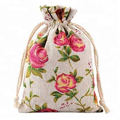 China Eco-Friendly / Folding Bags Pouch Rose Drawstring Bags Burlap Flower Gift Bags DIY Craft Wedding Party 3.9x5.3 Inches Jewelry Pouches for sale