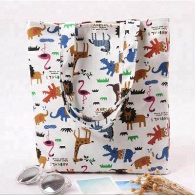 China Cute Design Eco-friendly / Folding 100% Original Cotton Tote Bag Animal Print Graphics Canvas Fabric for sale