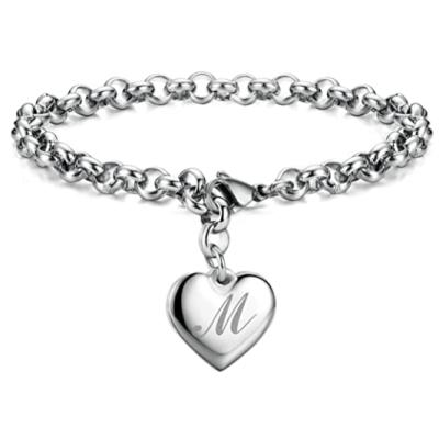 China CLASSIC Stainless Steel Heart 26 Letters Alphabet Initial Bracelet Charm Bracelets For Women Jewelry for sale