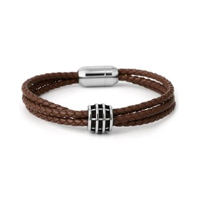 China Cowhide Leather Bracelet Design Stainless Steel Braided Multilayer Leather Bracelet For Men Women Wrist Genuine Leather Bracelet for sale