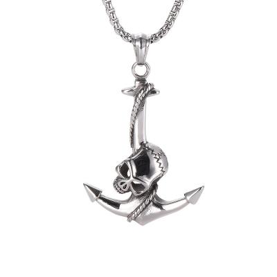 China Wholesale Fashion Jewelry Wholesale Vintage Styles Mens Skull With Cross Anchor Pendant Necklace for sale