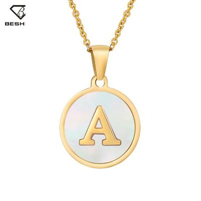 China FASHIONABLE 18K Gold Plated A-Z Alphabets Royal Stainless Steel Shell Pendant Necklace for sale