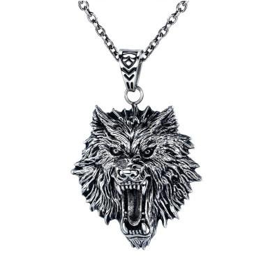 China Fashionable Pendant Viking Jewelry Black Titanium Steel Nordic Wholesale Wolf Head Necklace Style Pendant for sale