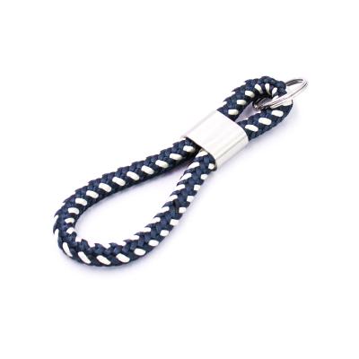 China Keychains German Stylish Cute Navy Blue And White Key Chain Rope 8mm Holder Braided Leather Keychains for sale