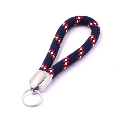 China Round Mixed Color Braided Cheapest Price New Products Nylon Cord Metal Customized Woven Stainless Steel Colorful Keychains for sale