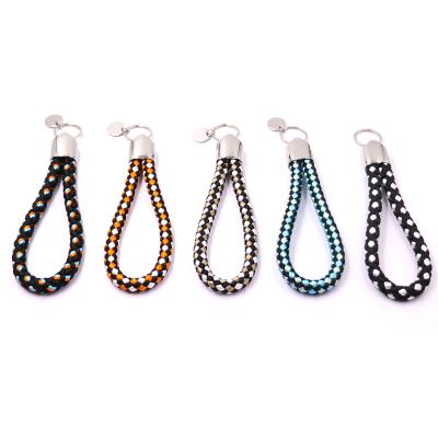 China Newest Round Mixed Color Braided Wholesale Fashionable Stainless Steel Multiple Colors Braided Rope Keychain for sale