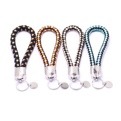 China Round Mixed Color Braided Amazon Newcomers 2020 Top Selling Mirror Finished Stainless Steel Metal Customs Nylon Rope Keychains for sale