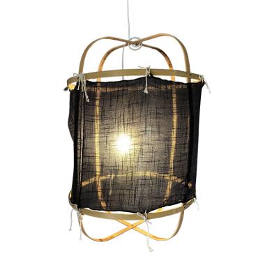 China Black Vintage Bamboo Color Pendant Structure Frame Lampshade Fabric Hanging Lanterns for sale