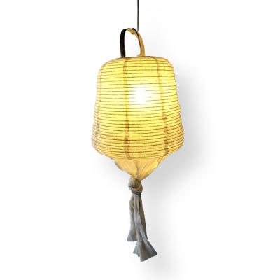 China Canvas Knotted Tassels Hanging Lampshade Nature Fold Available Hanging Fabric Lanterns for sale