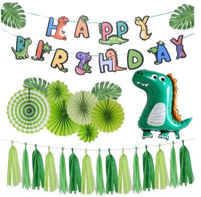 China HKH Birthday Dinosaur Jungle Theme Paper Fan and Tassel Baby Boy Happy Birthday Party Home Decor for sale