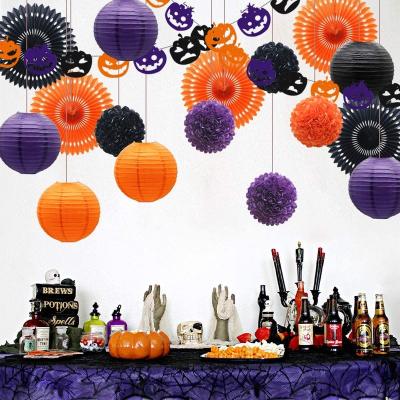 China Paper. Halloween Party Hanging Decorations, Pumpkin Banner Paper Fans Paper Lanterns Tissue Pom Poms Flowers for Birthday Decoration for sale