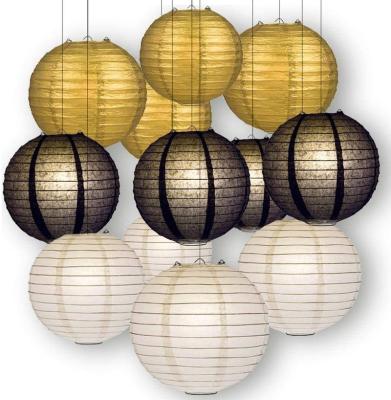 China Black White And Gold Europe Decoration Paper Lanterns Bundle Party Celebration Set for sale