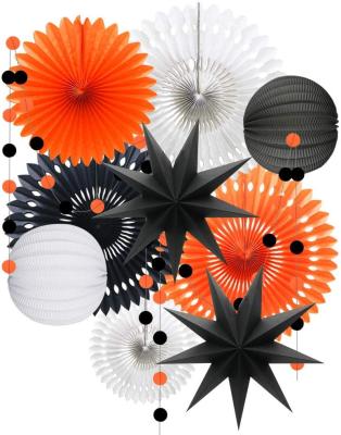 China Hanging Paper Craft Decorations Kits inlclude Halloween Tissue Paper Fans Circle Garland Paper Lanterns for sale