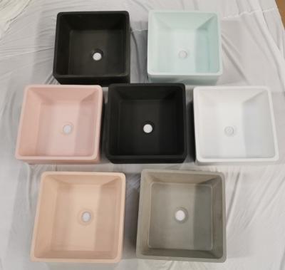 China Easy Clean Colorful Wash Basin Vanity Lavabo Bathroom Square Hand Basin Above Counter Mount Concrete Sink for sale