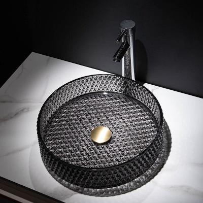 China Easy Clean Modern Sleek Black Glass Wash Basin Bathroom Art Sink for sale