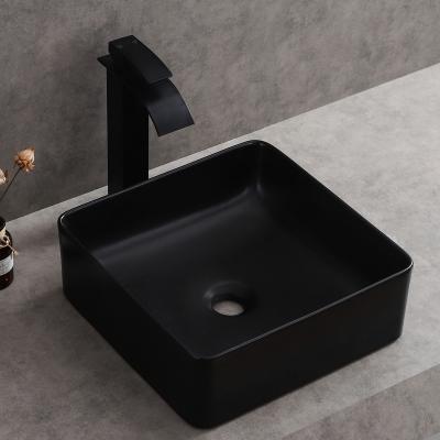 China Export easy clean ceramic matte factory basin art Chaozhou black square ceramic wash basin for sale