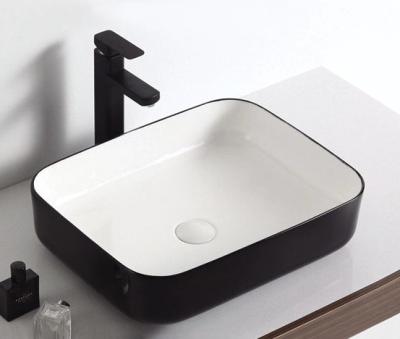 China Easy Clean Rectangular Matte Black And White Ceramic Lavatory Low Price mb01a Basin For Bathroom Art Sink for sale