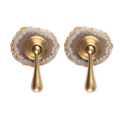 China Contemporary Luxury Polished Solid Brass Item Crystal Drawer Pull Handles Agate Slice Lever Door Handle Furniture Hardware For Cabinets for sale