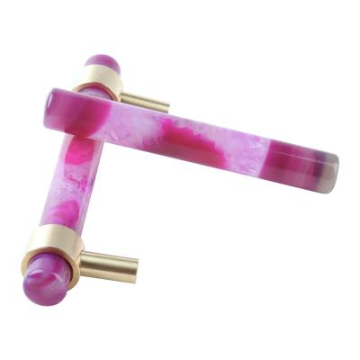 China Contemporary Luxury Natural Agate T Bar Handle Brass Cabinet Pulls Kitchen Cupboard Handles Drawer Pulls Gold Cabinet Hardware Handles for sale