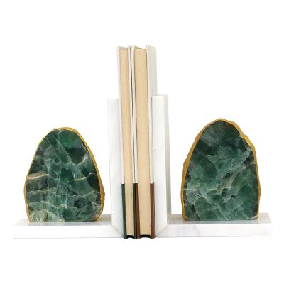 China Wholesale Eco-friendly Elegant Natural Green Fluorite Stone Book Stopper Pair Desktop Book Stand Library Use Elephant Acrylic Book Ends for sale