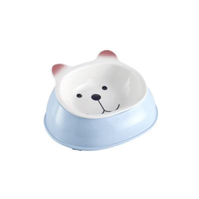 China Viable New Design Customize Pet Feeder Cat Face Shape Double Bowls Metal Pet Food Bowl Ceramic Pet Bowl for sale