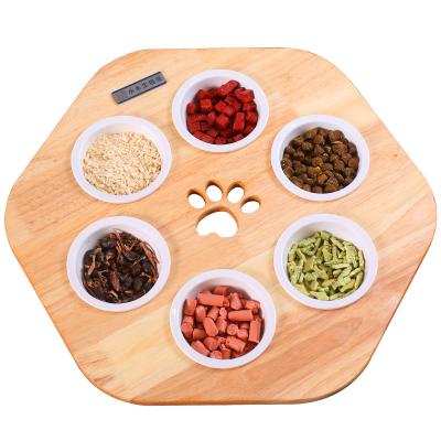 China 2021 Customized Viable Round Cat Bowl Stand With Ceramic Wooden Logo Durable Fixed Cartoon Solid Bowls for sale