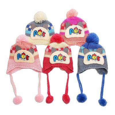 China Cheap Hats Casual Pom Pom Beanie Cap Cartoon Ear Ball Acrylic Knitted Winter Baby Kids Thick Warm Girls Boys Hats for sale