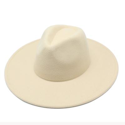 China Formal Fashionable Wide Steep Edge Sombrero White Solid Color 9.5cm Trilby Ladies Women Vintage Warm Felt Fedora Hat for sale