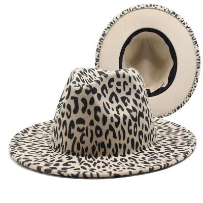 China Fashion Amazon Sale Leopard Print Trilby Men Women Fashionable Flat Jazz Hat 7cm Wide Brim Felt Fedora Hats for sale