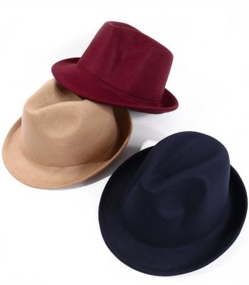 China Fashion Unisex Roll Up Brim Felt Trilby Hat Wholesale Solid Color Men Custom Made Panama Fedora Hat for sale