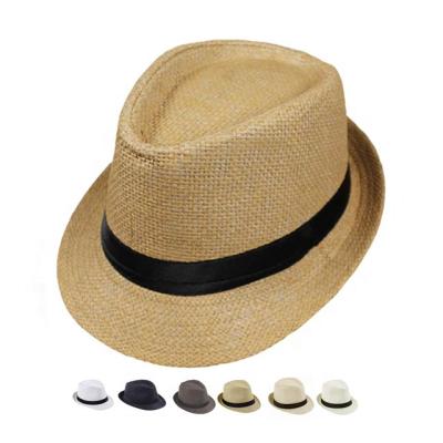 China Straw Hat Roll Up Small Brim Paper Panama Hat Men Women Sun Thrower Classic Black Ribbon Casual Unisex Hat for sale