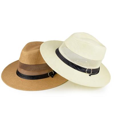 China 2022 New Style Men's Outdoor Sun Wide Brim Breathable Mesh And Paper Beach Straw Panama Hat With String for sale