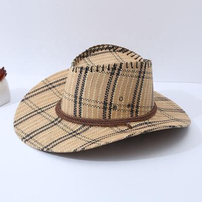 China 2022 Summer New Checked Brim Fedora Panama Cap Unisex Beach Soft Straw Hats Sun Hat Large Plaid Cowboy for sale