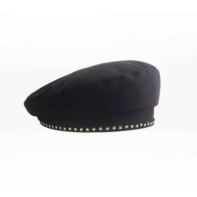 China Black plain cotton fabric hat newsboy rivet star fashion color sweet and cool girls raw fashion beret french beret hats for women for sale