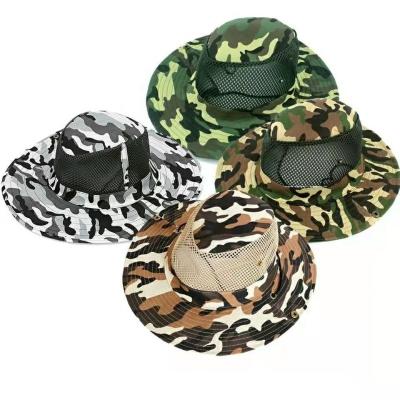 China Sunshade Summer Men Camouflage Hat Military Outdoor Camping Protective Fisherman Mesh Bucket Cap Wide Brim Sun Fishing Hiking Hat for sale