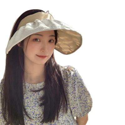 China 2022 New Picture Style Double Sides Use Foldable Summer Sun Anti-UV Cavity Dotted Sun Visor Hat Beach Umbrella Top Brim Big Hat for sale