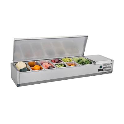 China Single-temperature CE Approved Stainless Steel Top Railing Refrigerated Salad Counter Counter Fridge for sale