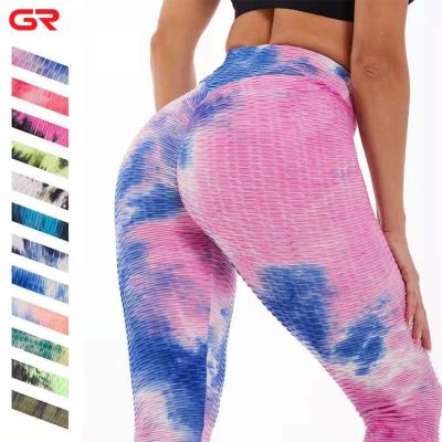 China New Style Honeycomb Tie Dye Tie Waisted Women Breathable Yoga Leggings High Waisted Breathable Custom Yoga Pants for sale