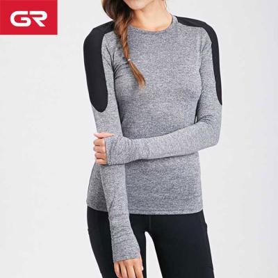 China Anti-pilling Dry Fit Heather Gray Custom Active Wear Mesh Insert Long Sleeve Women T-Shirt for sale