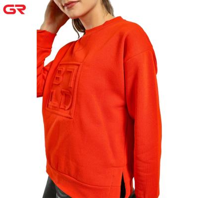 China Warm Style Anti-Shrink Shoulder Dropped Women Logo Embossed Custom Cotton Fleece Hoodie for sale